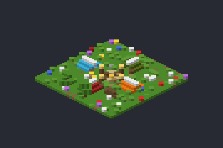 Acampamento de Aventureiros das Hortênsias no Minecraft