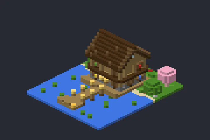 Casa à Beira do Lago da Encosta no Minecraft