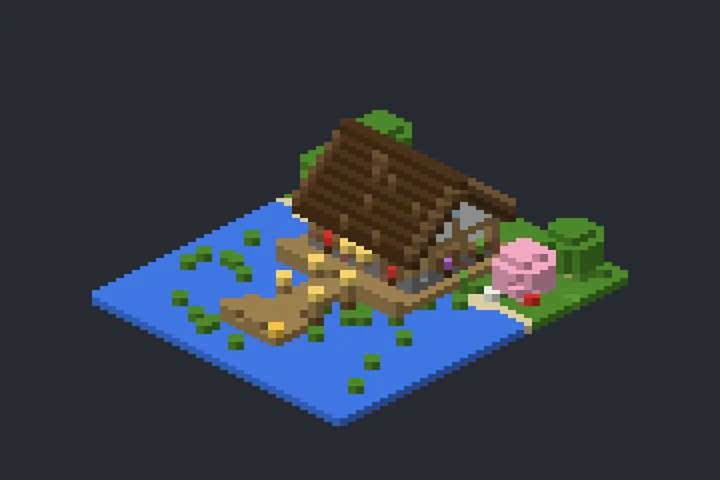 Casa à Beira do Lago da Serra no Minecraft