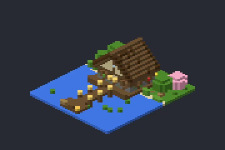 Casa à Beira do Lago do Outono no Minecraft