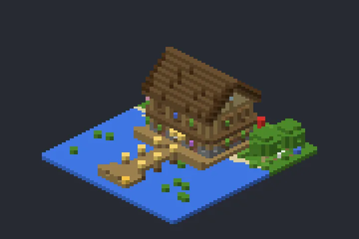 Casa à Beira do Lago do Pinheiro no Minecraft