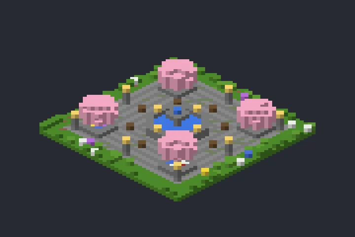 Praça com Fonte da Floresta no Minecraft