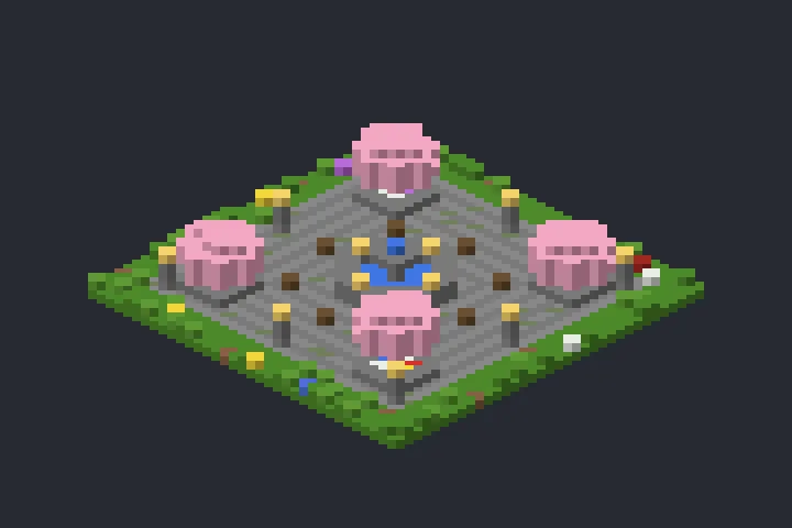 Praça com Fonte da Montanha no Minecraft