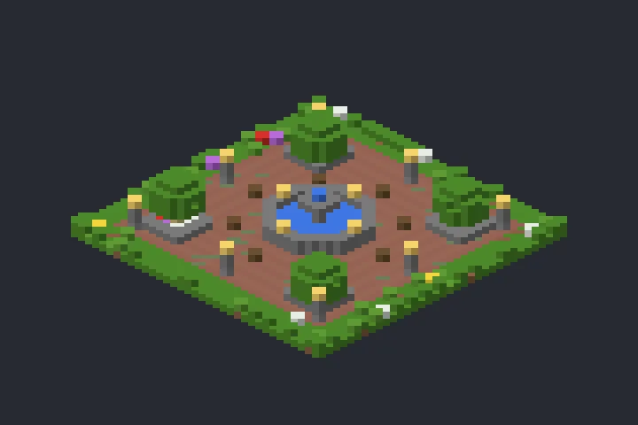 Praça com Fonte do Outono no Minecraft
