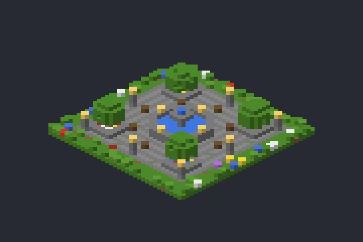 Praça com Fonte do Riacho no Minecraft