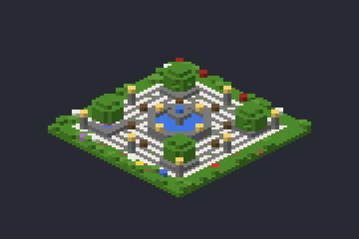 Praça com Fonte do Salgueiro no Minecraft